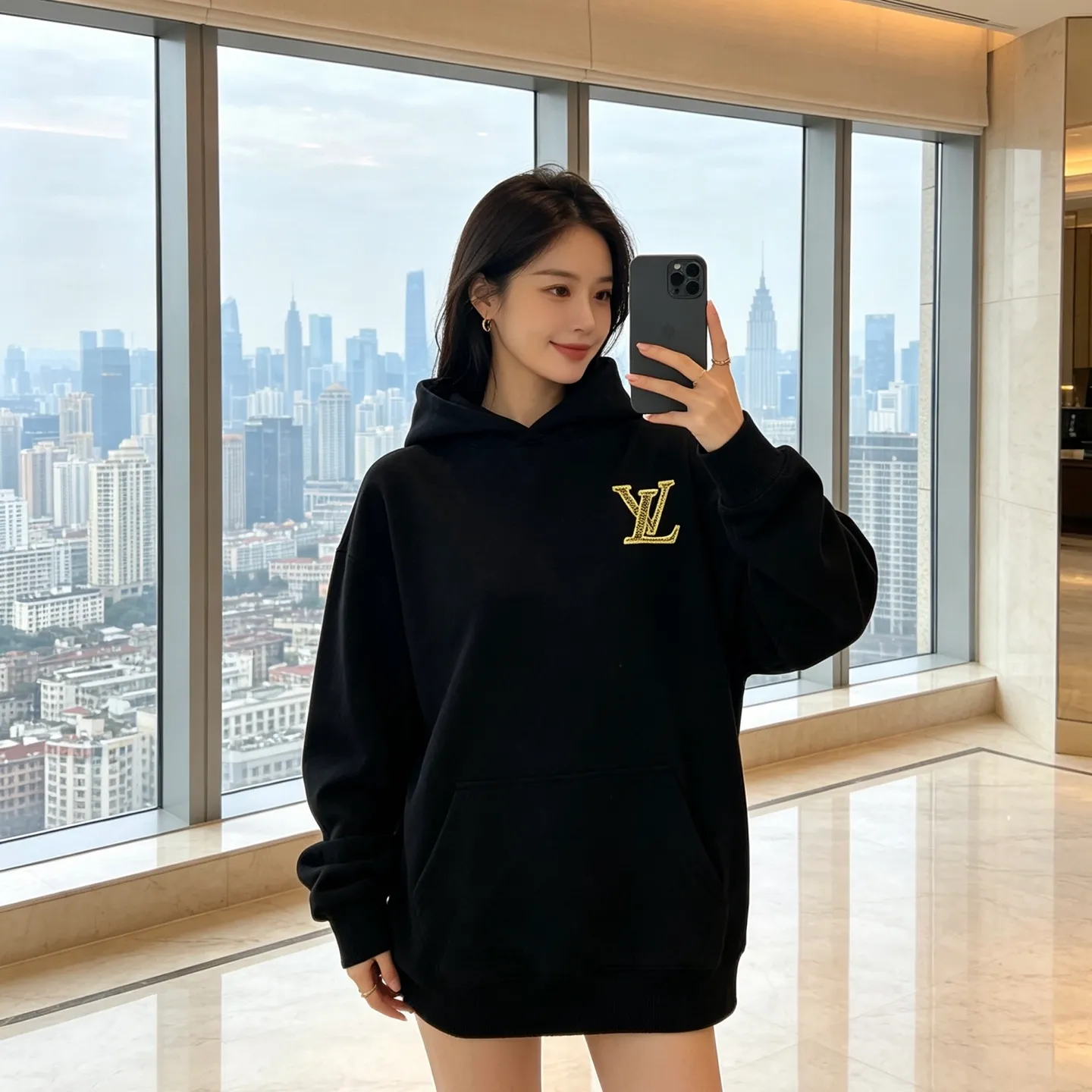 Louis Vuitton/Louis Vuitton Tatami Embroidered Logo Hooded Sweatshirt